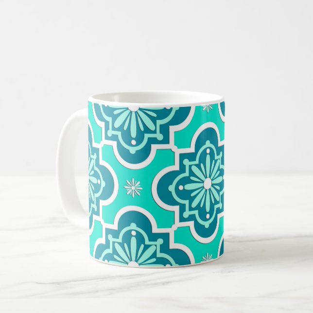 Moroccan tile pattern - Turquoise and Teal Coffee Mug (Front Left)
