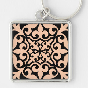 Moroccan tile - peach pink and black keychain