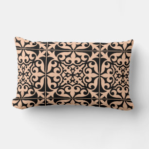 Moroccan tile - peach pink and black lumbar pillow