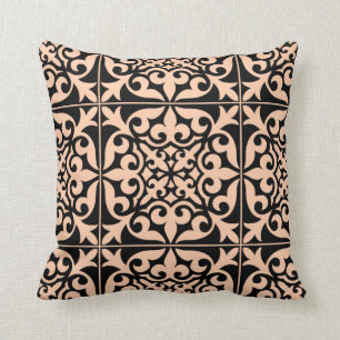 Moroccan tile - peach pink and black throw pillow