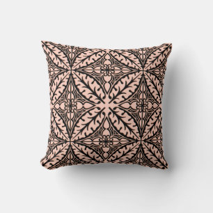 Moroccan tile - peach pink and black throw pillow