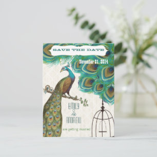 Moroccan Tile Peacock Birdcage Save the Date Announcement Postcard