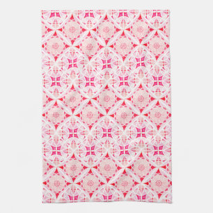Moroccan tile pink and red pattern watercolor kitchen towel