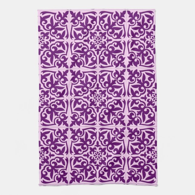 Moroccan tile - purple and orchid kitchen towel (Vertical)