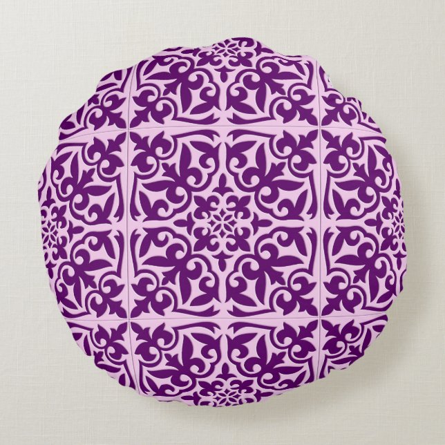 Moroccan tile - purple and orchid round pillow (Back)