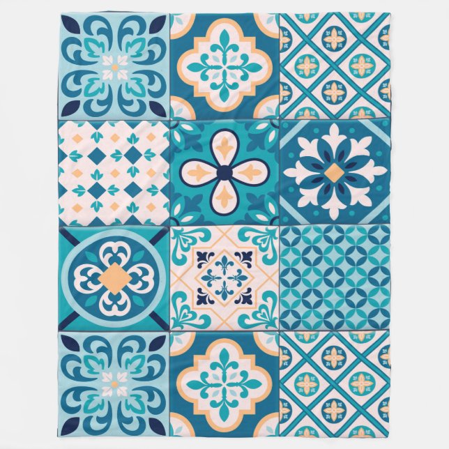 Moroccan Tile/ Quilt Pattern Fleece Blanket (Front)