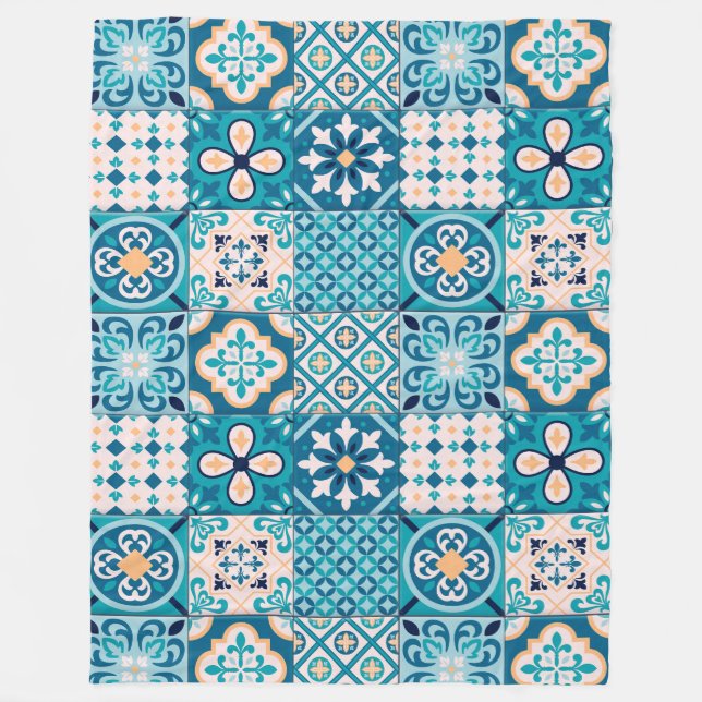 Moroccan Tile/ Quilt Pattern Fleece Blanket (Front)