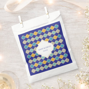 Moroccan Tile Royal Blue Yellow Wedding Favour Bag