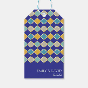 Moroccan Tile Royal Blue Yellow Wedding Gift Tags