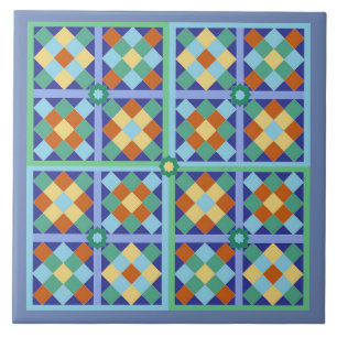 Moroccan tile square in blue teal gold terracotta