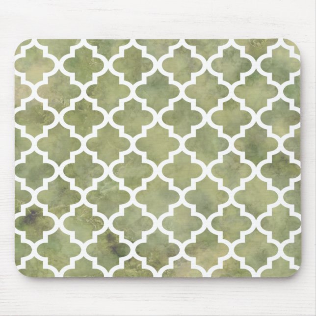 Moroccan Tile Trellis Patterm on Moss Green Marble Mouse Pad (Front)