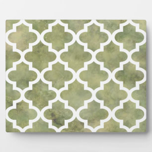 Moroccan Tile Trellis Patterm on Moss Green Marble Plaque