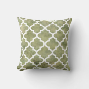 Moroccan Tile Trellis Patterm on Moss Green Marble Throw Pillow