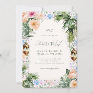 Moroccan Tile Tropical Hibiscus Wedding Invitation