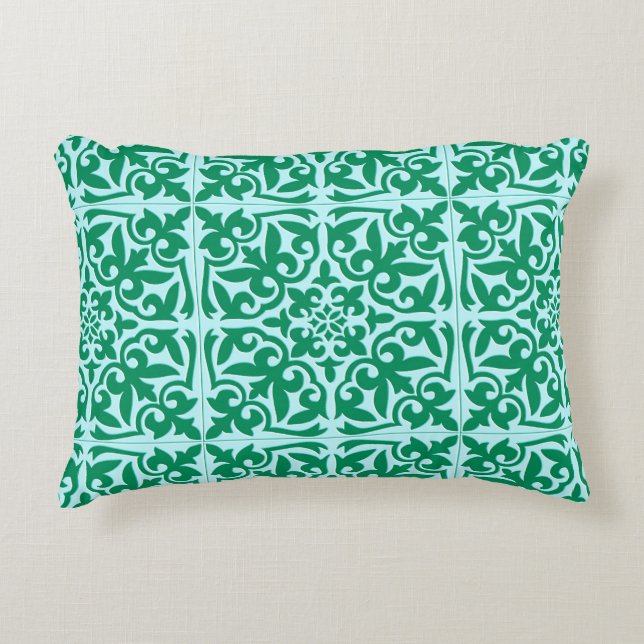 Moroccan tile - turquoise and aqua accent pillow (Front)