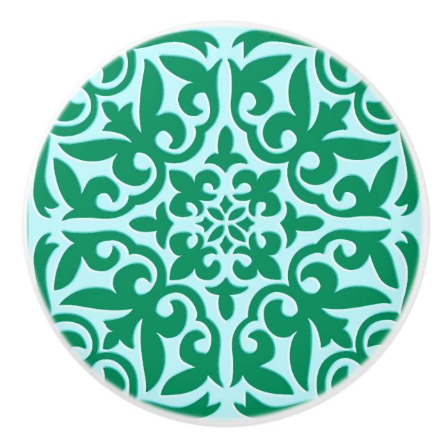 Moroccan tile - turquoise and aqua ceramic knob (Front)