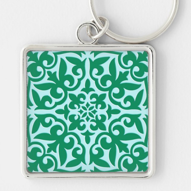 Moroccan tile - turquoise and aqua keychain (Front)