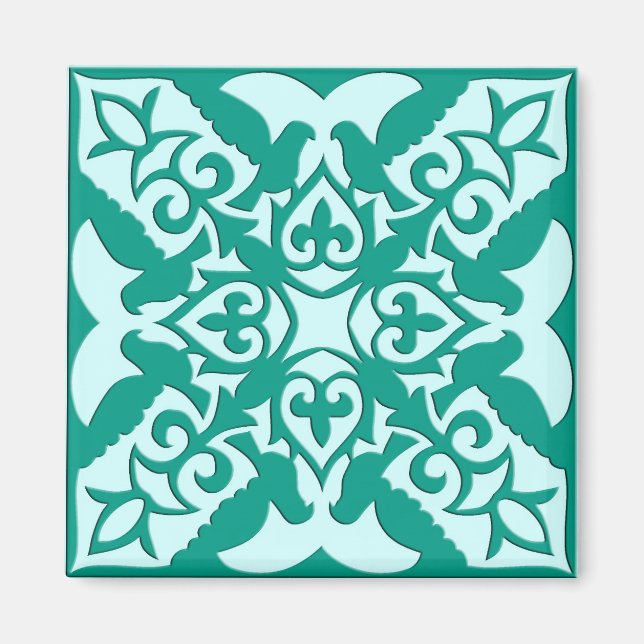 Moroccan tile - turquoise and aqua magnet (Front)