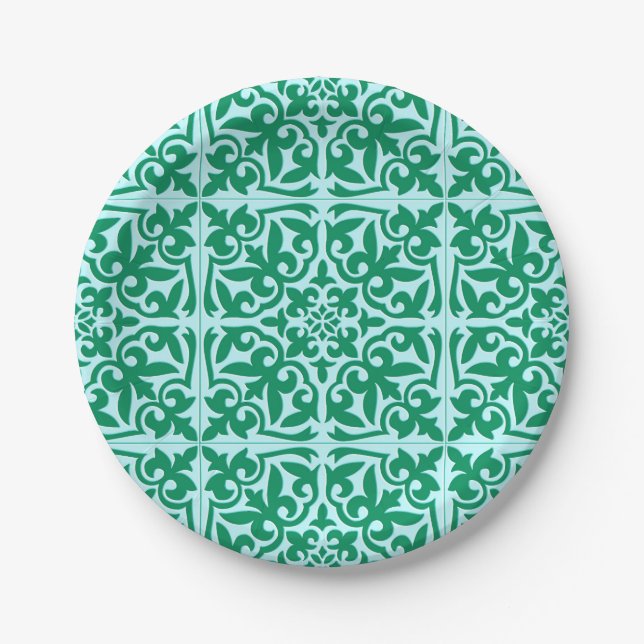 Moroccan tile - turquoise and aqua paper plate (Front)