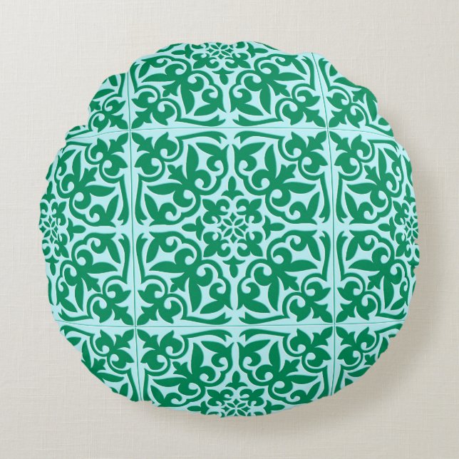 Moroccan tile - turquoise and aqua round pillow (Front)