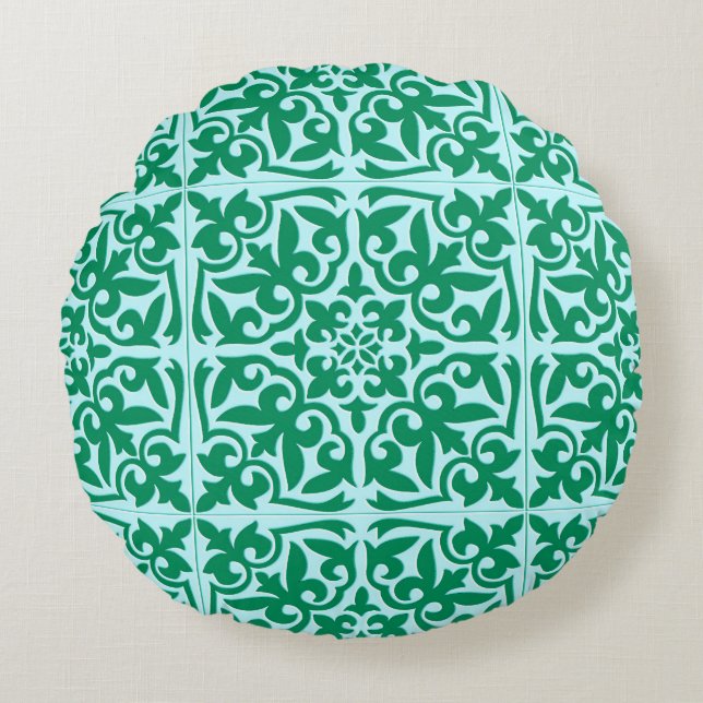 Moroccan tile - turquoise and aqua round pillow (Front)