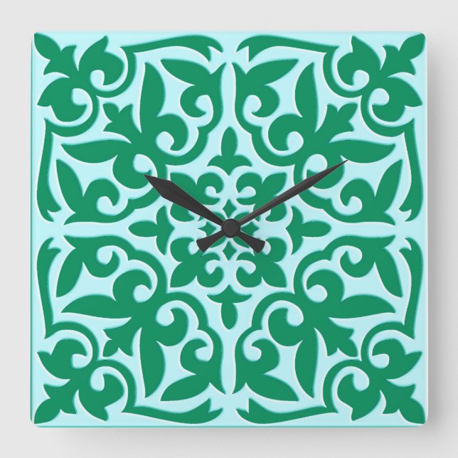 Moroccan tile - turquoise and aqua square wall clock (Front)