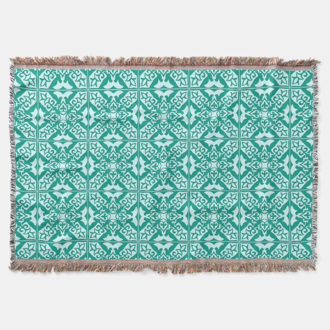 Moroccan tile - turquoise and aqua throw blanket (Front)