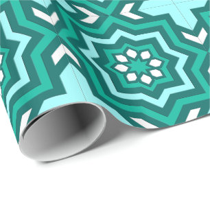 Moroccan Tile, Turquoise, Teal, Aqua and White Wrapping Paper