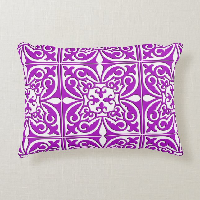 Moroccan tile - violet purple and white accent pillow (Front)