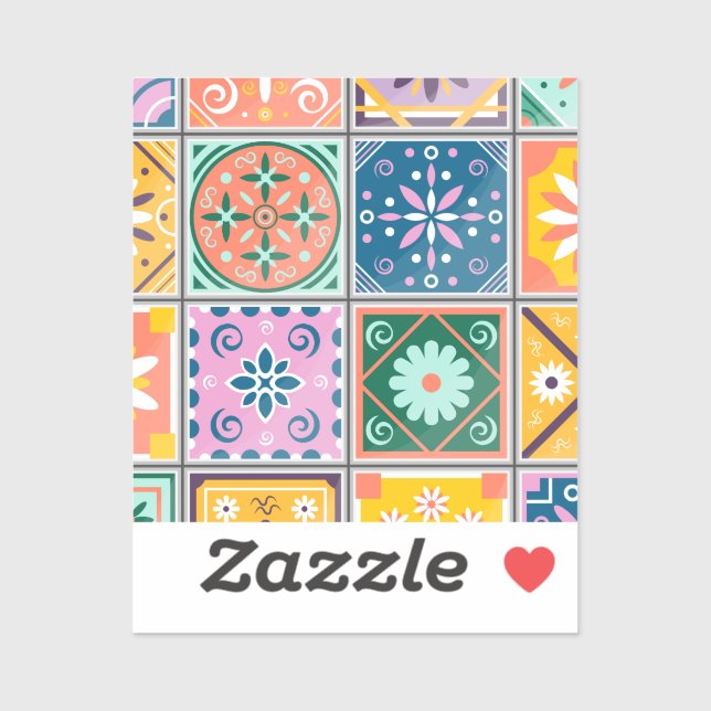  Moroccan Tile Wall Art | Blue & Yellow Zellij (Sheet)