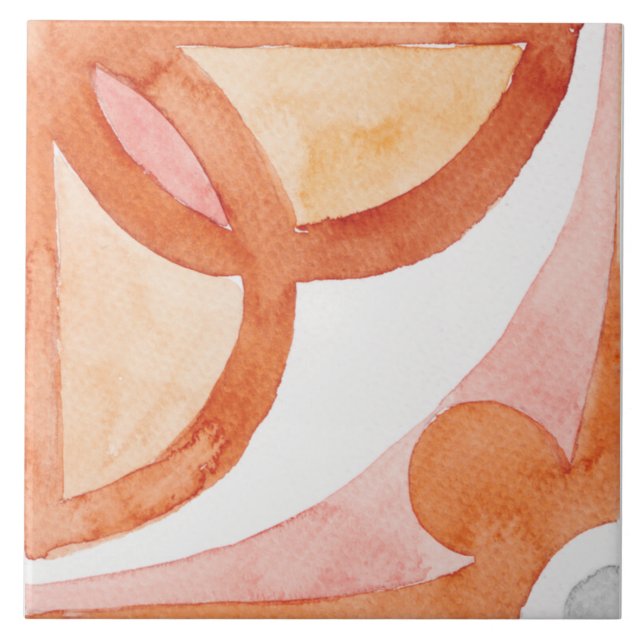 Moroccan tile watercolour in orange and grey (Front)