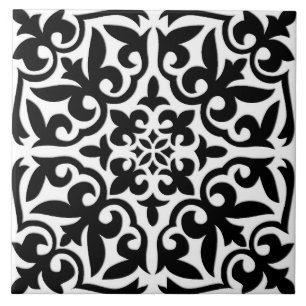 Moroccan tile - white with black background