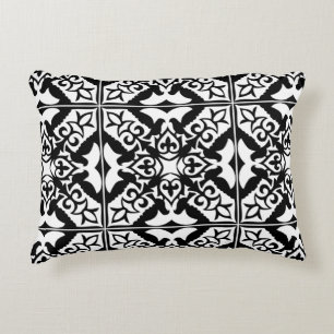Moroccan tile - white with black background accent pillow