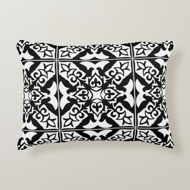 Moroccan tile - white with black background accent pillow (Front)