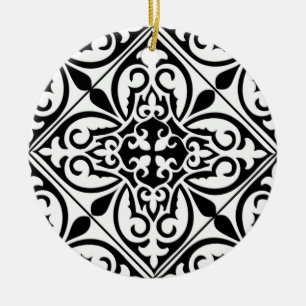 Moroccan tile - white with black background ceramic ornament