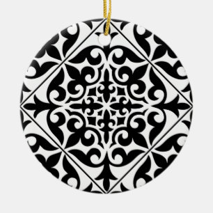 Moroccan tile - white with black background ceramic ornament