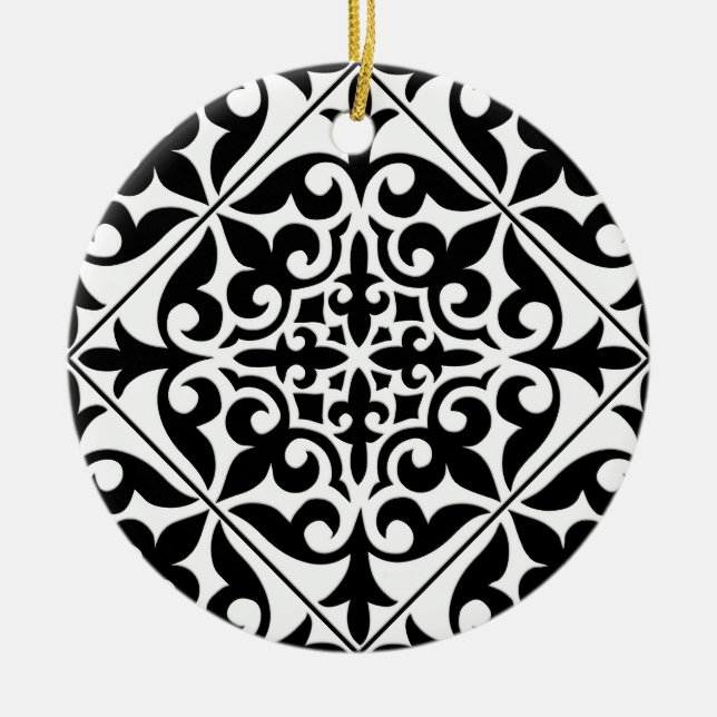 Moroccan tile - white with black background ceramic ornament (Front)