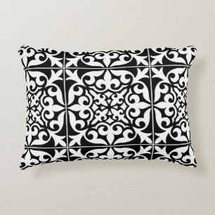 Moroccan tile - white with black background decorative pillow