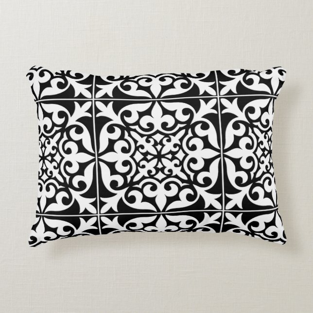 Moroccan tile - white with black background decorative pillow (Front)