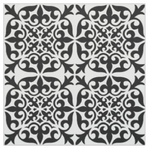 Moroccan tile - white with black background fabric