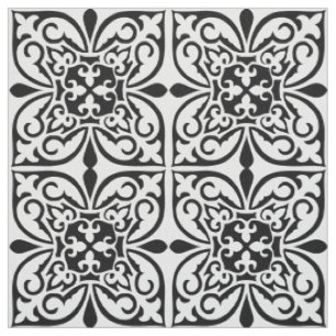 Moroccan tile - white with black background fabric