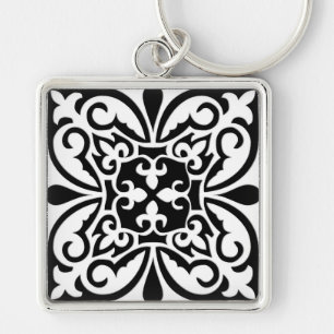 Moroccan tile - white with black background keychain