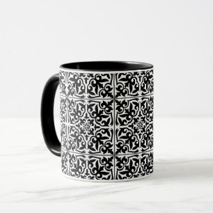 Moroccan tile, white with black background mug