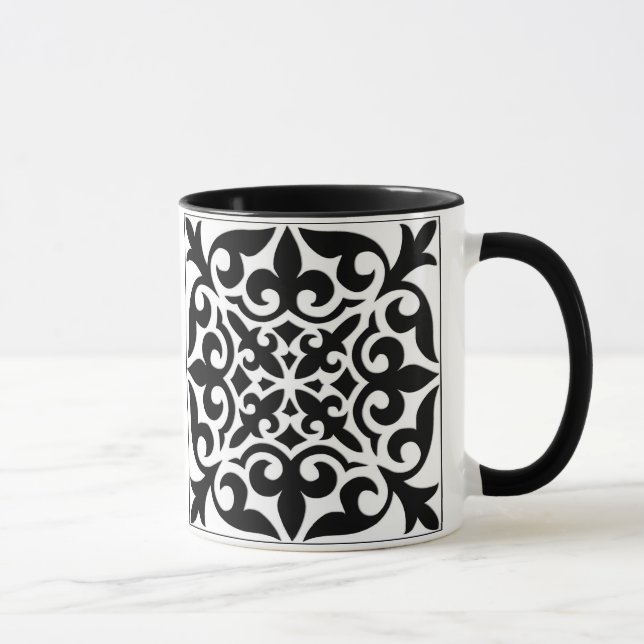 Moroccan tile - white with black background mug (Right)