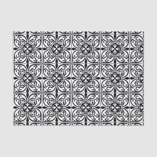 Moroccan tile - white with black background tissue paper (Front)