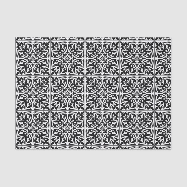 Moroccan tile - white with black background tissue paper (Front)