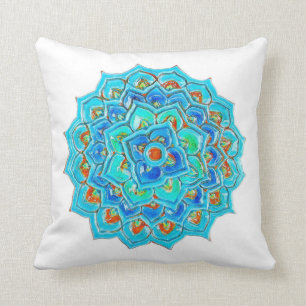 Moroccan Tile with Mandela design in watercolor. Throw Pillow