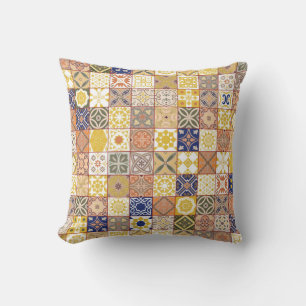 Moroccan tile-Yellow and blue Throw Pillow