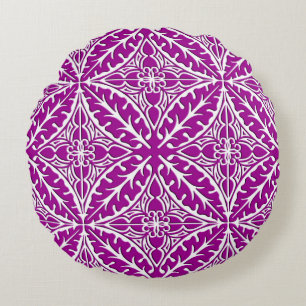 Moroccan tiles - amethyst purple and white round pillow