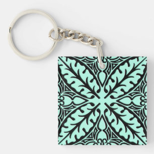 Moroccan tiles - aqua blue and black keychain